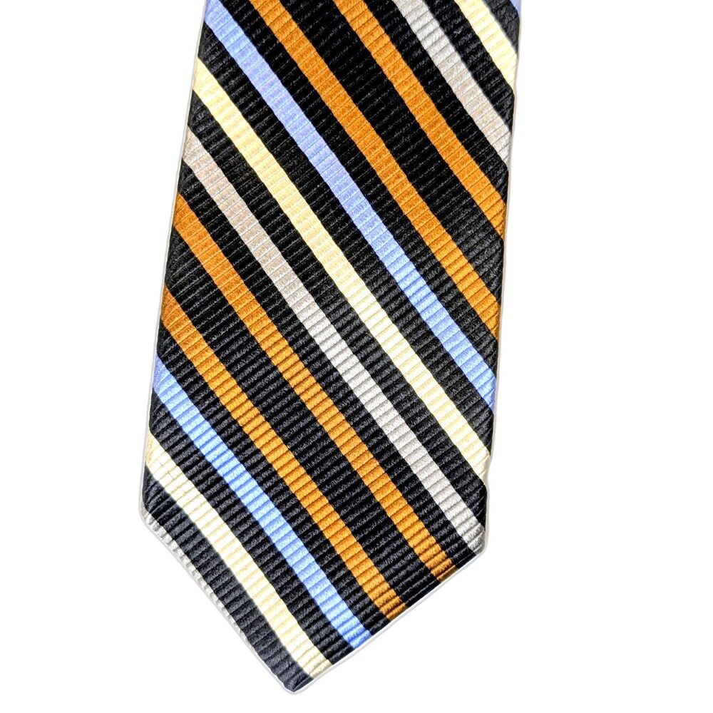 Vintage Robert Talbott Estate Silk Necktie Multi-Weave Gold Black Gray Blue